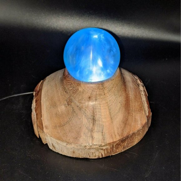 Night Light Wood & Blue Resin Live Edge Handmade Signed by Artist Mood Light USB - Picture 9 of 11